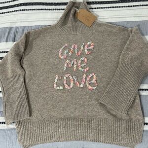 Listicle Tan Sweater with Colorful Embroidery